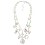 Wholesale chain Link Charm Necklace Hearts Glass Crystal Flower Cross Metal Tone