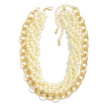 Wholesale layered Pearl Beaded Necklace Chain Link Accent L Extender L