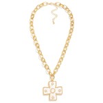 Wholesale chain Link Necklace Twisted Links Acetate Plus Cross Pendant L Extende