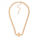 Wholesale chain Link Necklace Hammered Cross Pendant L