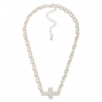 Wholesale chain Link Necklace Hammered Cross Pendant L