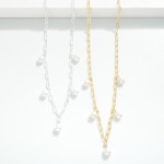 Wholesale matte Metal Paperclip Chain Link Necklace Pearl Charms L Extender L