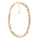 Wholesale chunky Barque Metal Beaded Chain Necklace Pearl Accents L Extender L