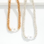 Wholesale metal Beaded Necklace Disc Beads Wavy Disc Beads Baroque Pearl Pendent