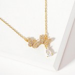 Wholesale dainty Chain Link Necklace Cubic Zirconia Butterfly Pendant L Extender