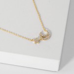 Wholesale dainty Chain Link Necklace Cubic Zirconia Star Moon Pendant L Extender