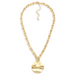 Wholesale u Link Chain Link Necklace Hammered Metal Circle Pendants Toggle Clasp