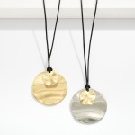 Wholesale vegan Leather Rope Necklace Metal Circular Pendants L Extender L