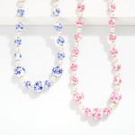 Wholesale beaded Necklace Porcelain Chinoiserie Flower Beads Pearls Gold Beads L