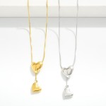 Wholesale chain Link Y Necklace Puffy Heart Details Stainless Steel Water Resist