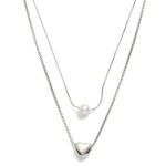 Wholesale layered Chain Link Necklace Metal Puffy Heart Pearl Pendants Stainless