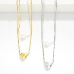Wholesale layered Chain Link Necklace Metal Puffy Heart Pearl Pendants Stainless