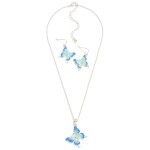 Wholesale chain Link Necklace Painted Metal Butterfly Pendant Butterfly Drop Ear