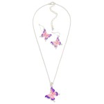 Wholesale chain Link Necklace Painted Metal Butterfly Pendant Butterfly Drop Ear