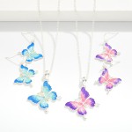 Wholesale chain Link Necklace Painted Metal Butterfly Pendant Butterfly Drop Ear