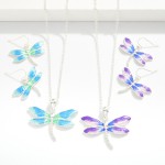 Wholesale chain Link Necklace Acetate Metal Dragonfly Pendant Dragonfly Drop Ear