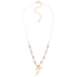 Wholesale pearl Chinoiserie Bead Beaded Chain Link Necklace Metal Bow Pendant L