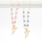 Wholesale pearl Chinoiserie Bead Beaded Chain Link Necklace Metal Bow Pendant L