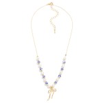 Wholesale pearl Chinoiserie Bead Beaded Chain Link Necklace Metal Bow Pendant L