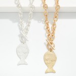 Wholesale twisted Metal Link Chain Link Necklace Hammered Metal Fish Pendant Tog