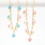 Wholesale metal Chain link Porcelain Flower Charms Gold Tones L Extender L