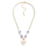 Wholesale pearl Beaded Necklace Chinoiserie Beads Enamel Heart Bow Pendant L Ext