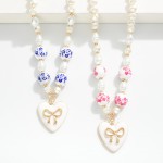 Wholesale pearl Beaded Necklace Chinoiserie Beads Enamel Heart Bow Pendant L Ext
