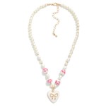 Wholesale pearl Beaded Necklace Chinoiserie Beads Enamel Heart Bow Pendant L Ext