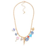 Wholesale metal Chain Link Beaded Necklace Porcelain Metal Charms L Extender L