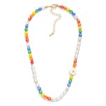 Wholesale pearl Faceted Beaded Necklace Gold Tones Flower Bead L Extender L