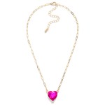 Wholesale paperclip Chain Link Necklace Rhinestone Heart Pendant L Extender L