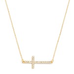 Wholesale chain Link Necklace Rhinestone Studded East West Cross Pendant L