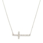 Wholesale chain Link Necklace Rhinestone Studded East West Cross Pendant L