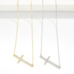 Wholesale chain Link Necklace Rhinestone Studded East West Cross Pendant L