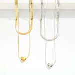 Wholesale layered Chain Link Necklace Herringbone Chain Heart Pendant Stainless