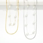 Wholesale layered Chain Link Necklace Pearl Stations Stainless Steel Water Resis