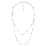Wholesale layered Chain Link Necklace Pearl Stations Stainless Steel Water Resis