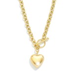 Wholesale chain Link Necklace Metal Puffy Heart Pendant Toggle Clasp Stainless S