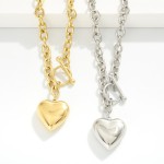 Wholesale chain Link Necklace Metal Puffy Heart Pendant Toggle Clasp Stainless S