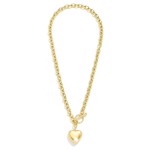 Wholesale chain Link Necklace Metal Puffy Heart Pendant Toggle Clasp Stainless S