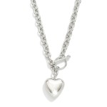 Wholesale chain Link Necklace Metal Puffy Heart Pendant Toggle Clasp Stainless S