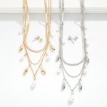 Wholesale layered Multi Chain Link Necklace Pearl Charms Metal Ball Studs Includ