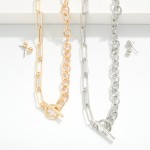 Wholesale oval Link Paperclip Chain Link Necklace Toggle Clasp Metal Ball Studs