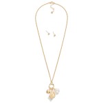 Chain Link Necklace Featuring Metal Hoop With Metal Tone Shells & Pearl 

- Metal Tone Ball Studs Included 
- Approximately 20" L
- Extender 2" L