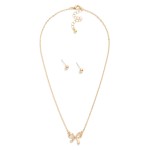 Wholesale chain Link Necklace Metal Rhinestone Bow Pendant Gold Ball Studs Inclu