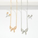 Wholesale chain Link Necklace Metal Rhinestone Bow Pendant Gold Ball Studs Inclu