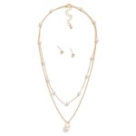 Wholesale layered Chain Link Necklace Pearl Stations Metal Ball Studs Included L