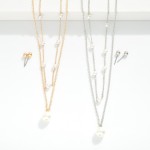 Wholesale layered Chain Link Necklace Pearl Stations Metal Ball Studs Included L