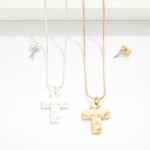 Wholesale snake Chain Link Necklace Hammered Metal Cross Pendant Metal Ball Stud