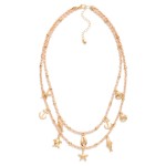 Wholesale layered Beaded Necklace Metal Beach Charms Faceted Bead Gold Tones L E